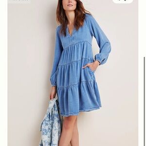 Velvet Heart Blue Tiered V-Neck Mini Dress